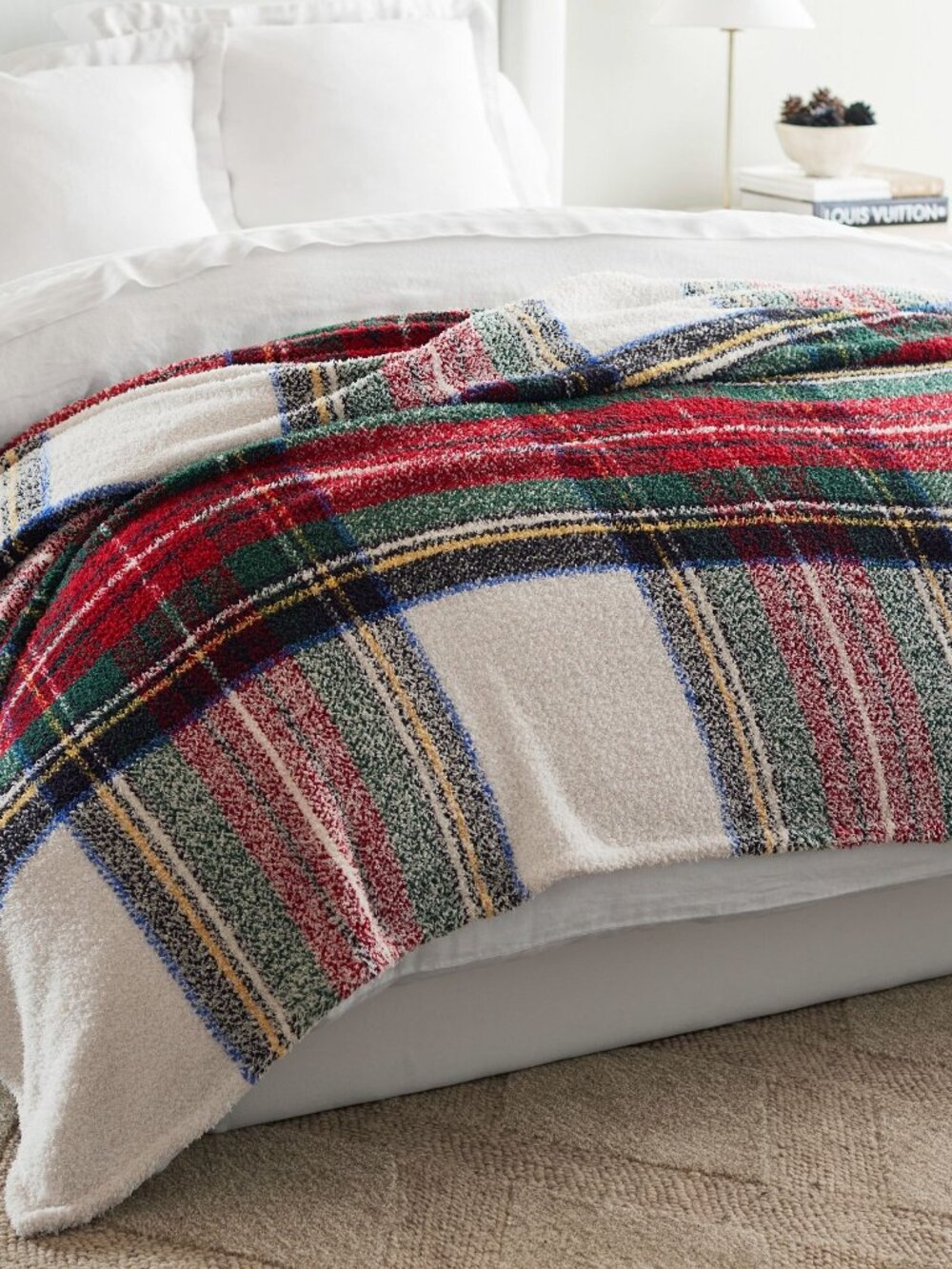 Pottery Barn Cozy Stewart Plaid Throw Blanket 92" W x 96" L Multi Color NEW - Picture 2 of 6